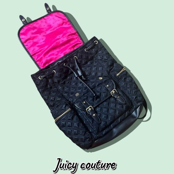 Juicy Couture Quilted Nylon & Faux Leather Backpack – Black – Excellent Used Con - Picture 3 of 11
